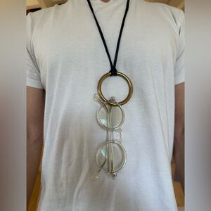 Men’s Leather Necklace with Brass Ring – Glasses Holder / Pendant Necklace